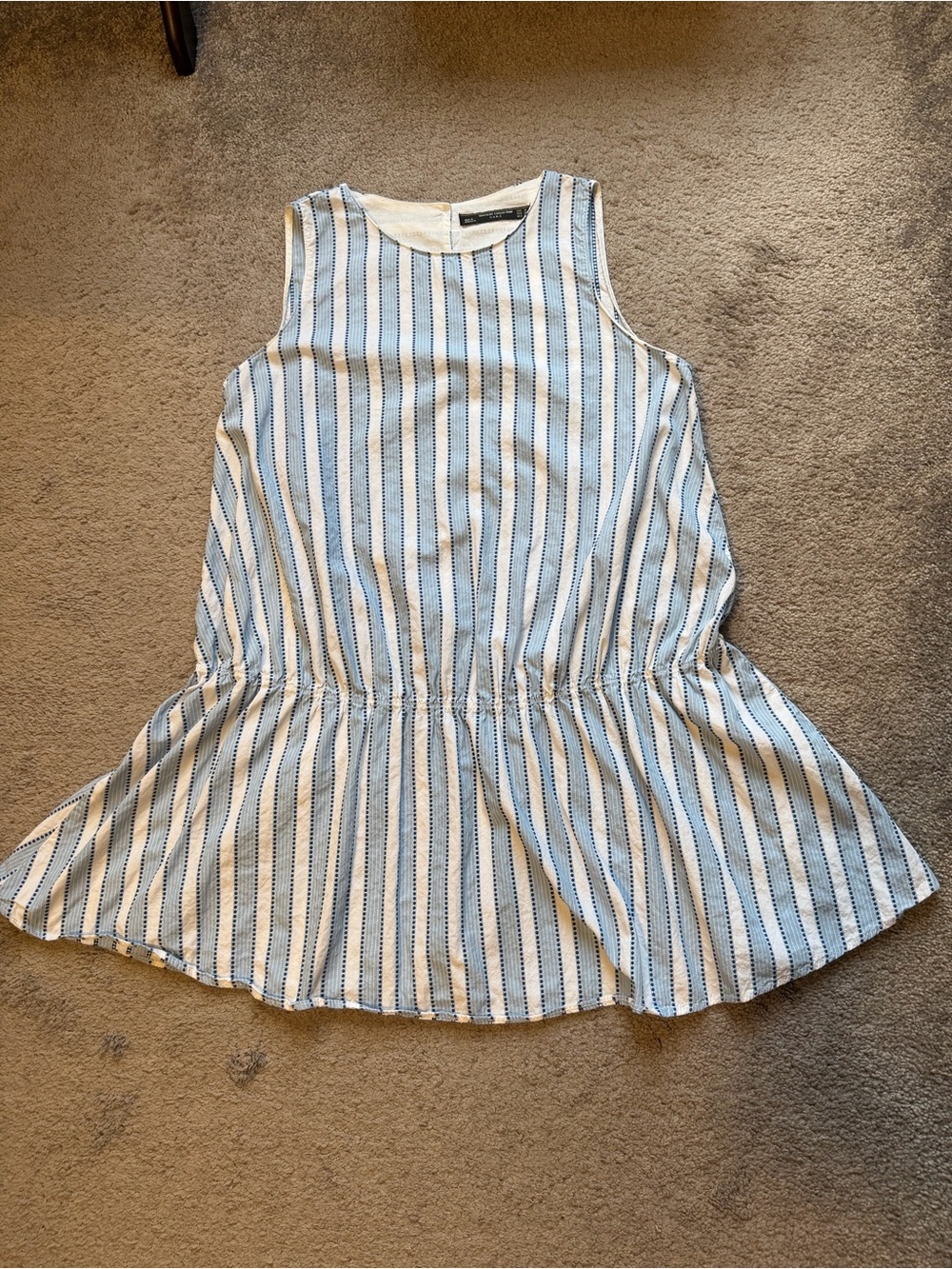 Zara Blue and White Striped Sleeveless Peplum Dress